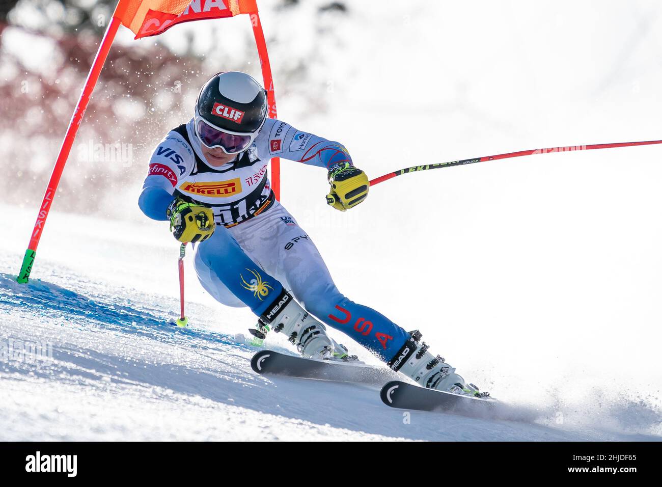 Cortina d'Ampezzo, Italy. 22 January 2022. MANGAN Tricia (USA) Ski World Cup Women's Downhill on the Olympia delle Tofane. Stock Photo