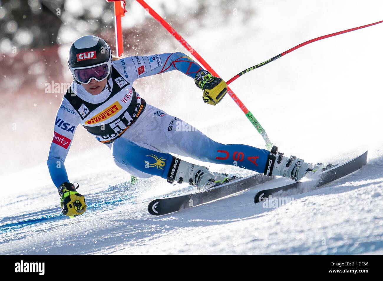 Cortina d'Ampezzo, Italy. 22 January 2022. MANGAN Tricia (USA) Ski World Cup Women's Downhill on the Olympia delle Tofane. Stock Photo