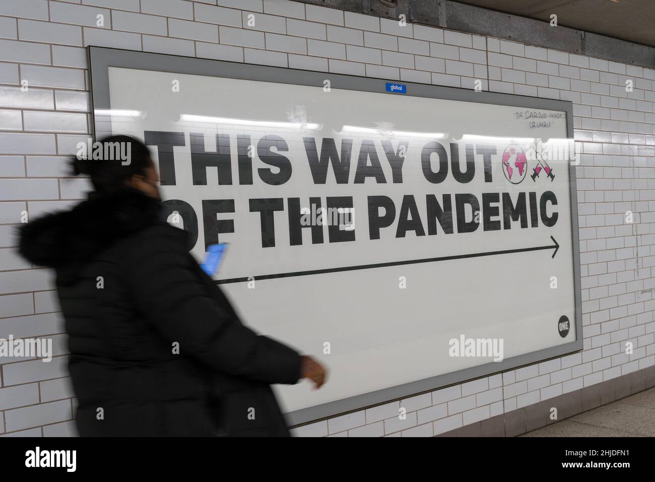 huge poster on the billboard showing 'This way out of the pandemic', England UK self Isolation rules  ending soon Stock Photo