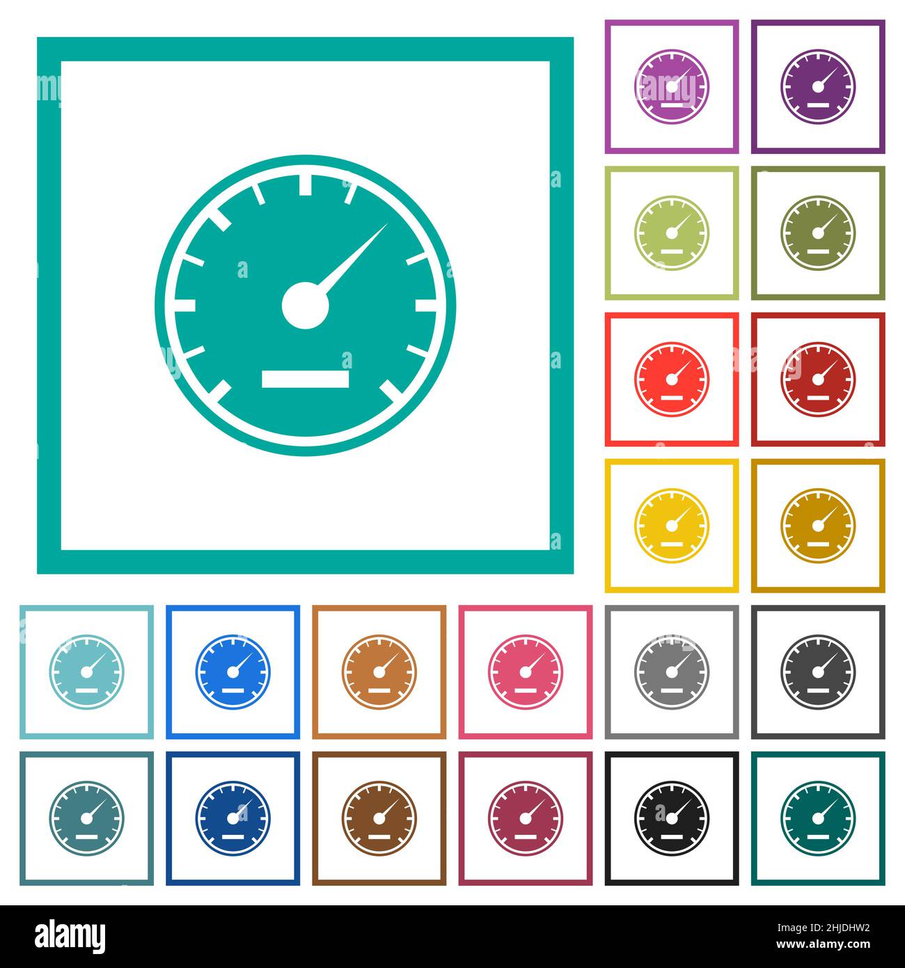 Speedometer solid flat color icons with quadrant frames on white ...