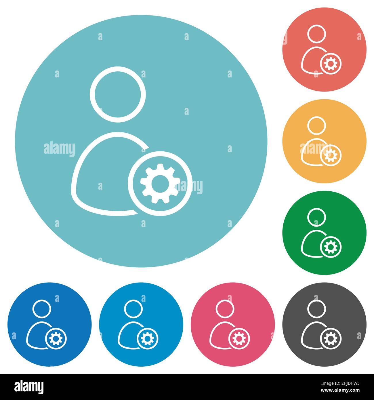 User settings outline flat white icons on round color backgrounds Stock ...