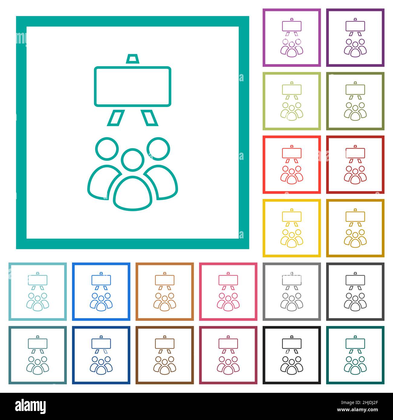 Classroom outline flat color icons with quadrant frames on white ...