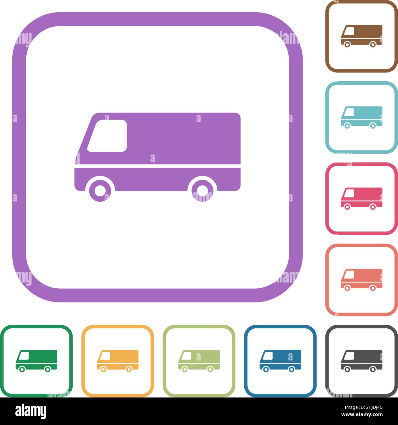 Van side view simple icons in color rounded square frames on white ...