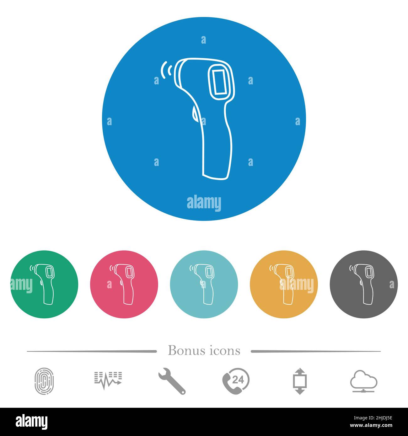 Contactless thermometer outline flat white icons on round color ...