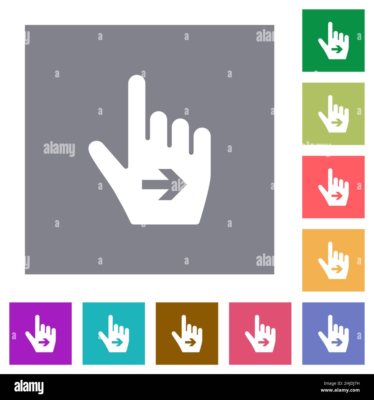 Hand cursor right solid flat icons on simple color square backgrounds ...