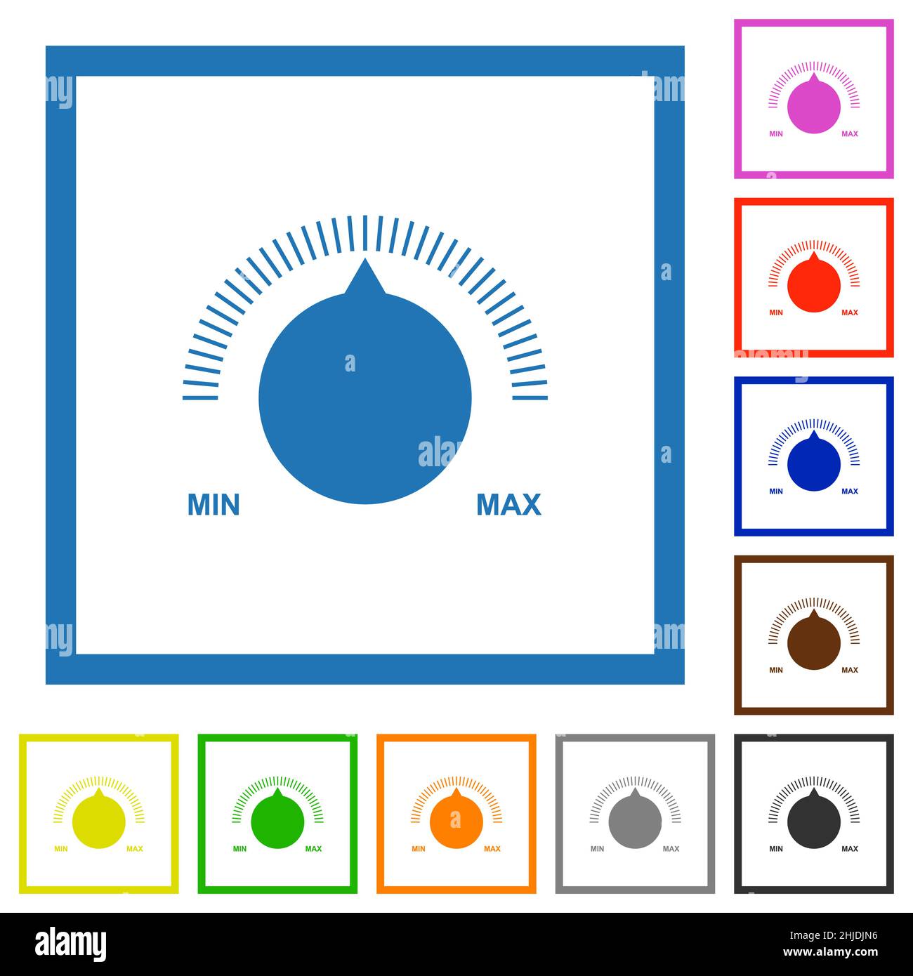 Volume control with captions flat color icons in square frames on white ...