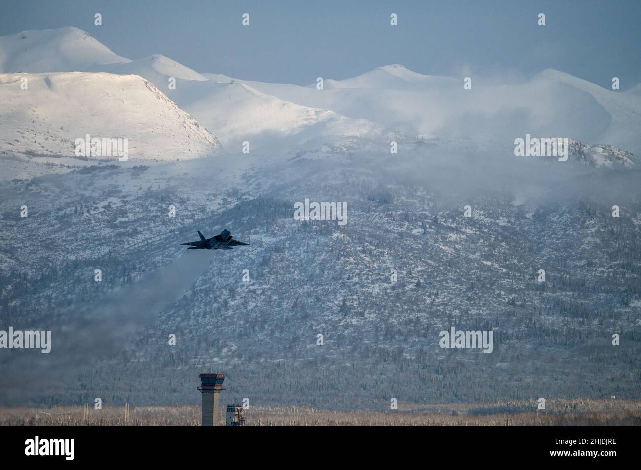 A U.S. Air Force F-22 Raptor assigned to 3rd Wing takes off from the ...