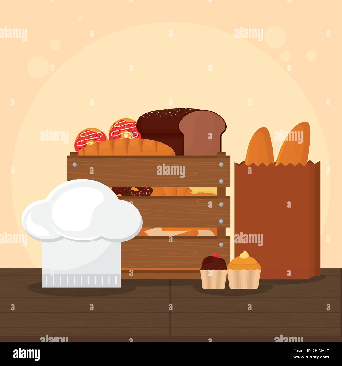bakery design with wooden box with food Stock Vector Image & Art - Alamy