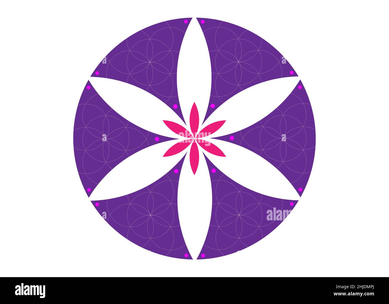 Seed Flower of life lotus icon, purple mandala sacred geometry, yantra symbol of harmony and balance. Mystical talisman, logo sign vector isolated Stock Vector