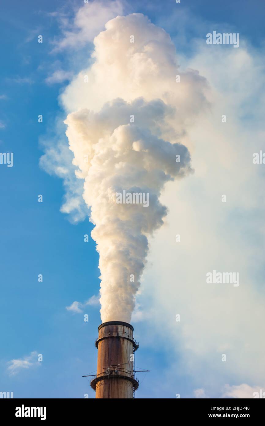 Tall chimney of a coal-fired power plant (Big Bend Power Station,Tampa, Florida, USA) Stock Photo