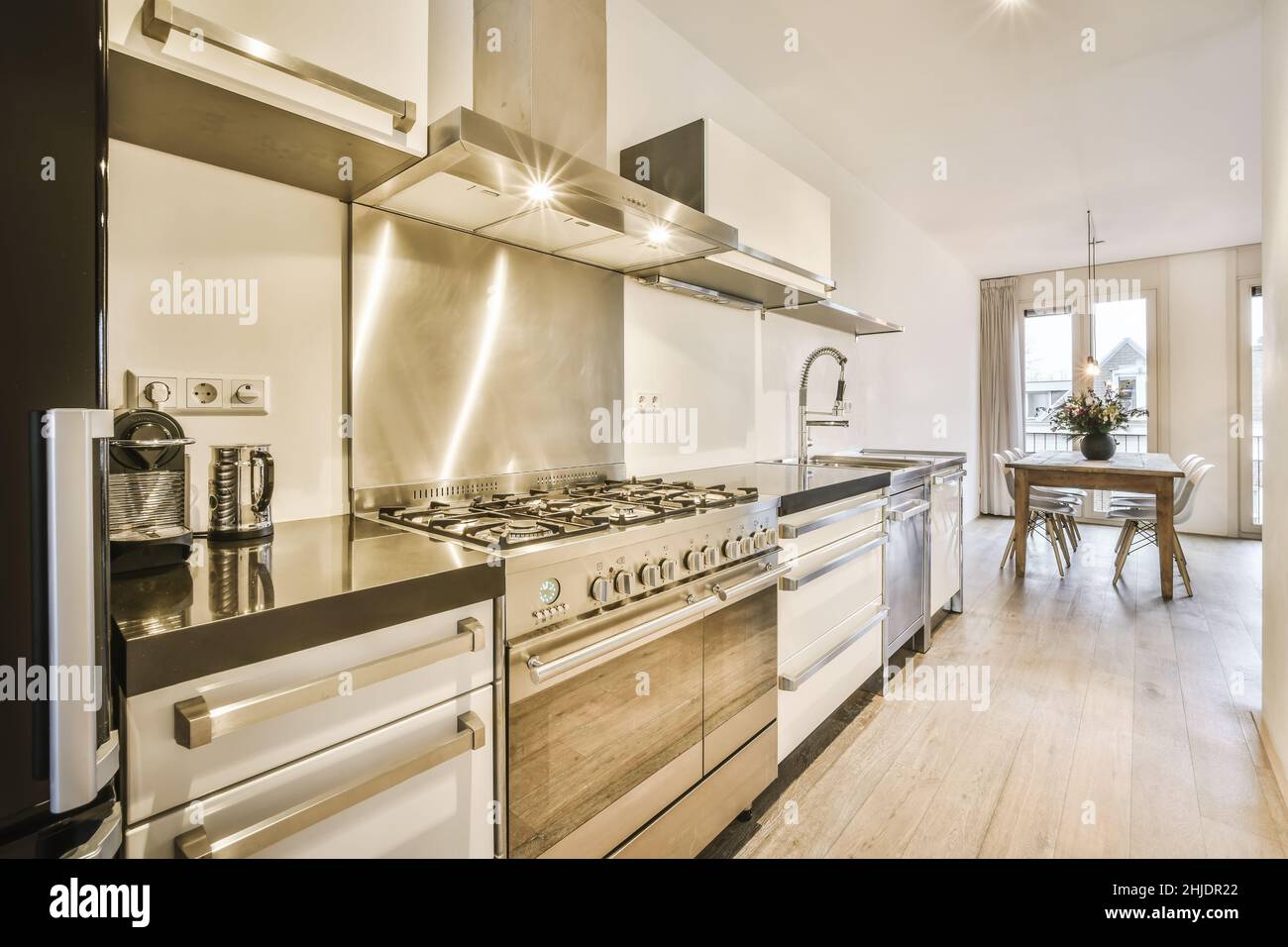 Cozy well designed modern kitchen interior with all appliances Stock ...
