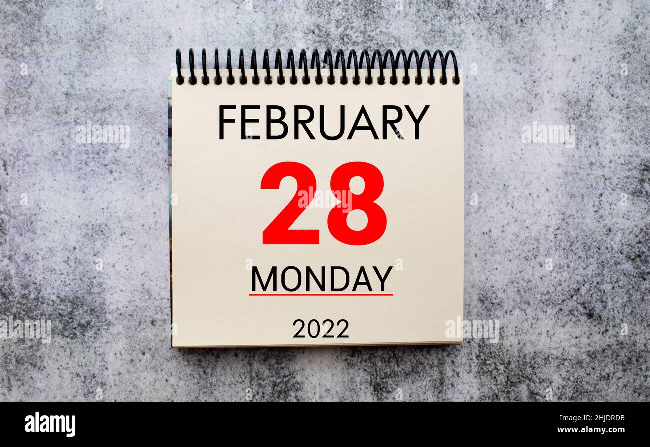 February 28 Calendar on white background 3D illustration Stock Photo February 28 Calendar on white background 3D illustration Stock Photo