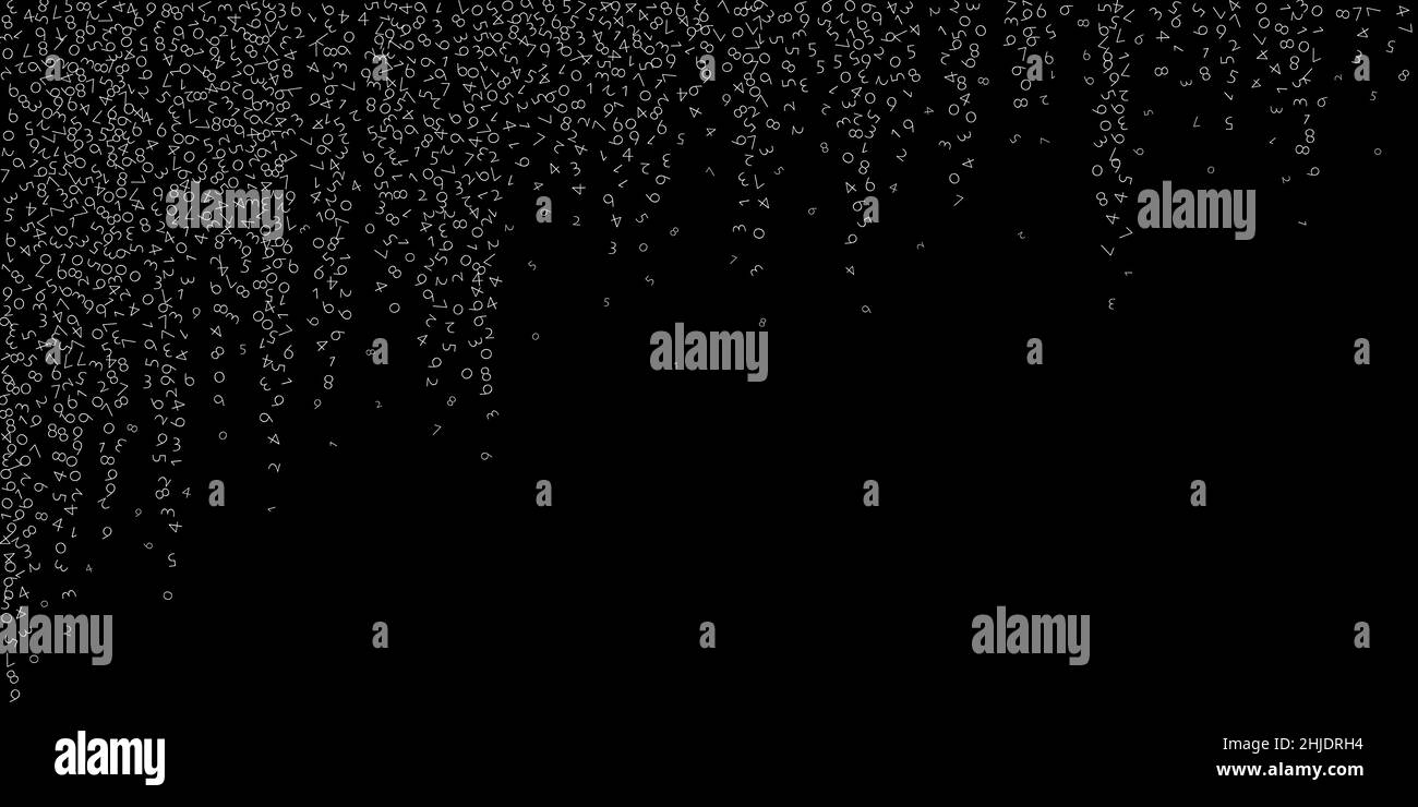 Falling numbers, big data concept. Binary white disorderly flying ...