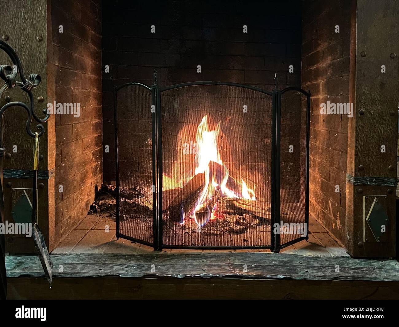 fire in a hot fireplace. High quality photo Stock Photo