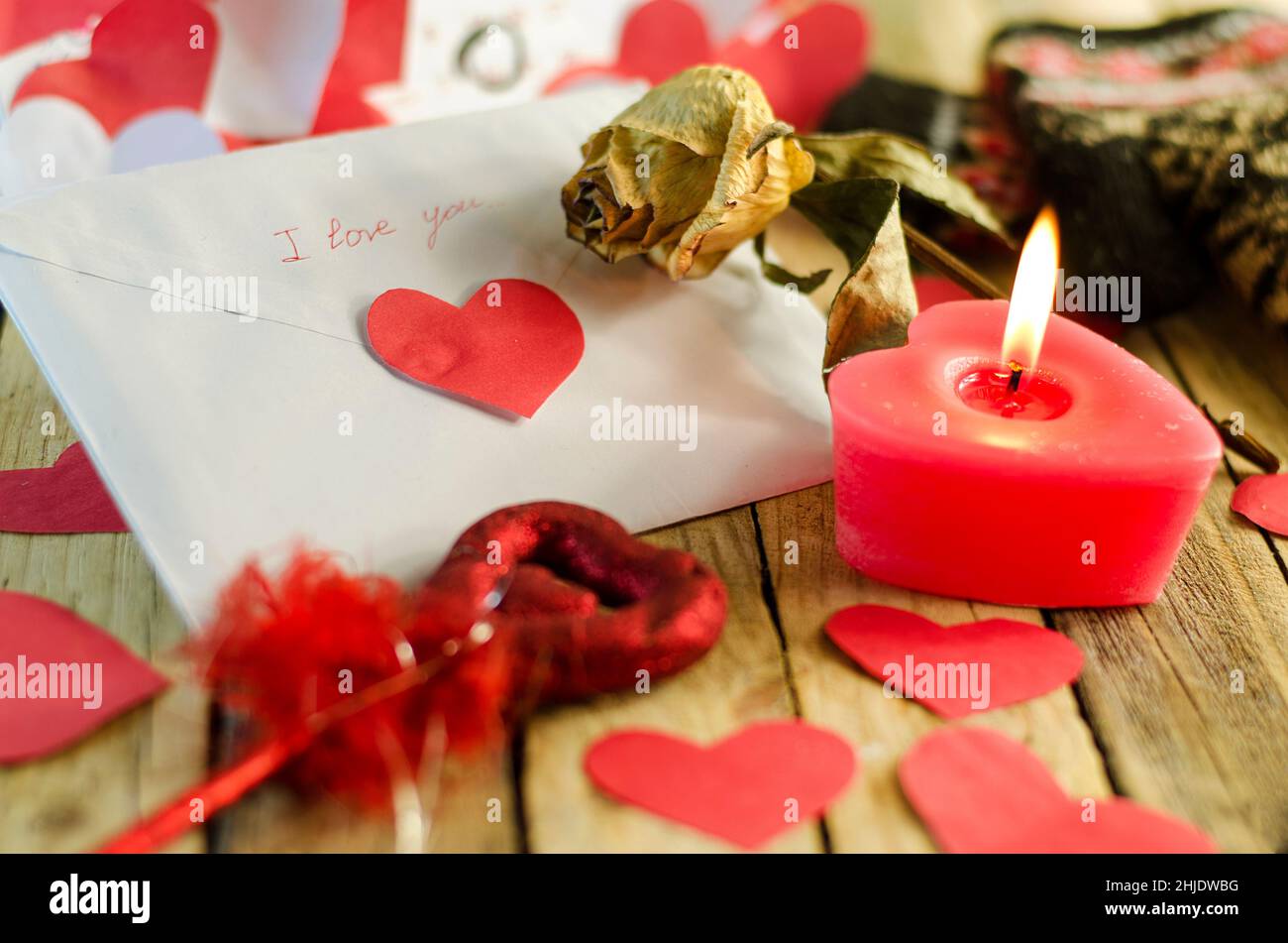 the letter and heart romantic on Valentine's day Stock Photo