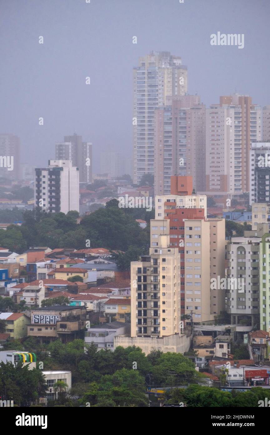 São Paulo apartment blocks in rain. Rainy season, Brazil, houses and residential apartments. Vila da Saude neighborhood Stock Photo