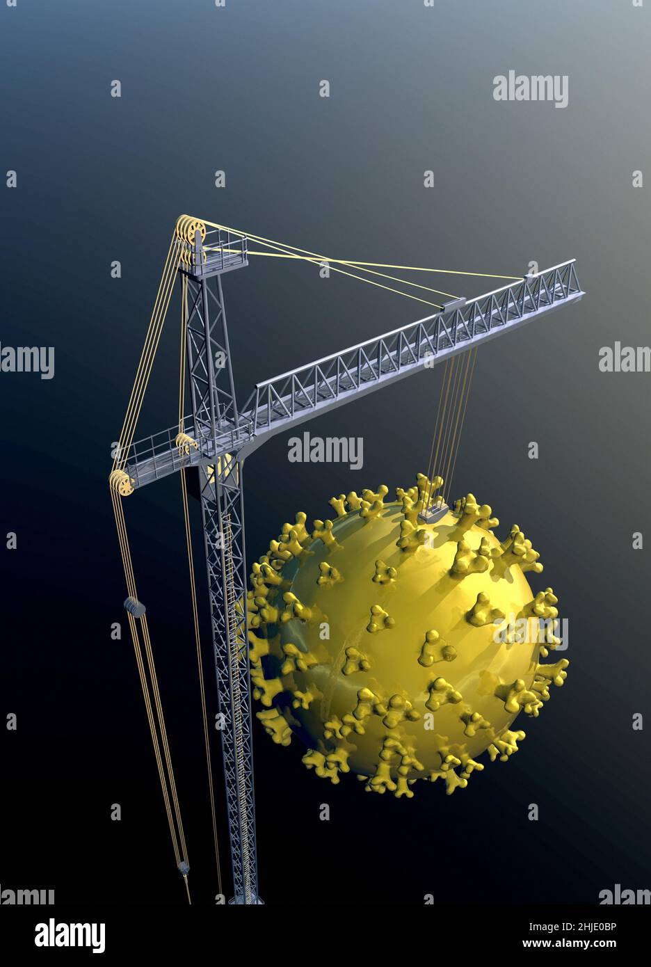 Coronavirus wrecking ball, conceptual illustration Stock Photo