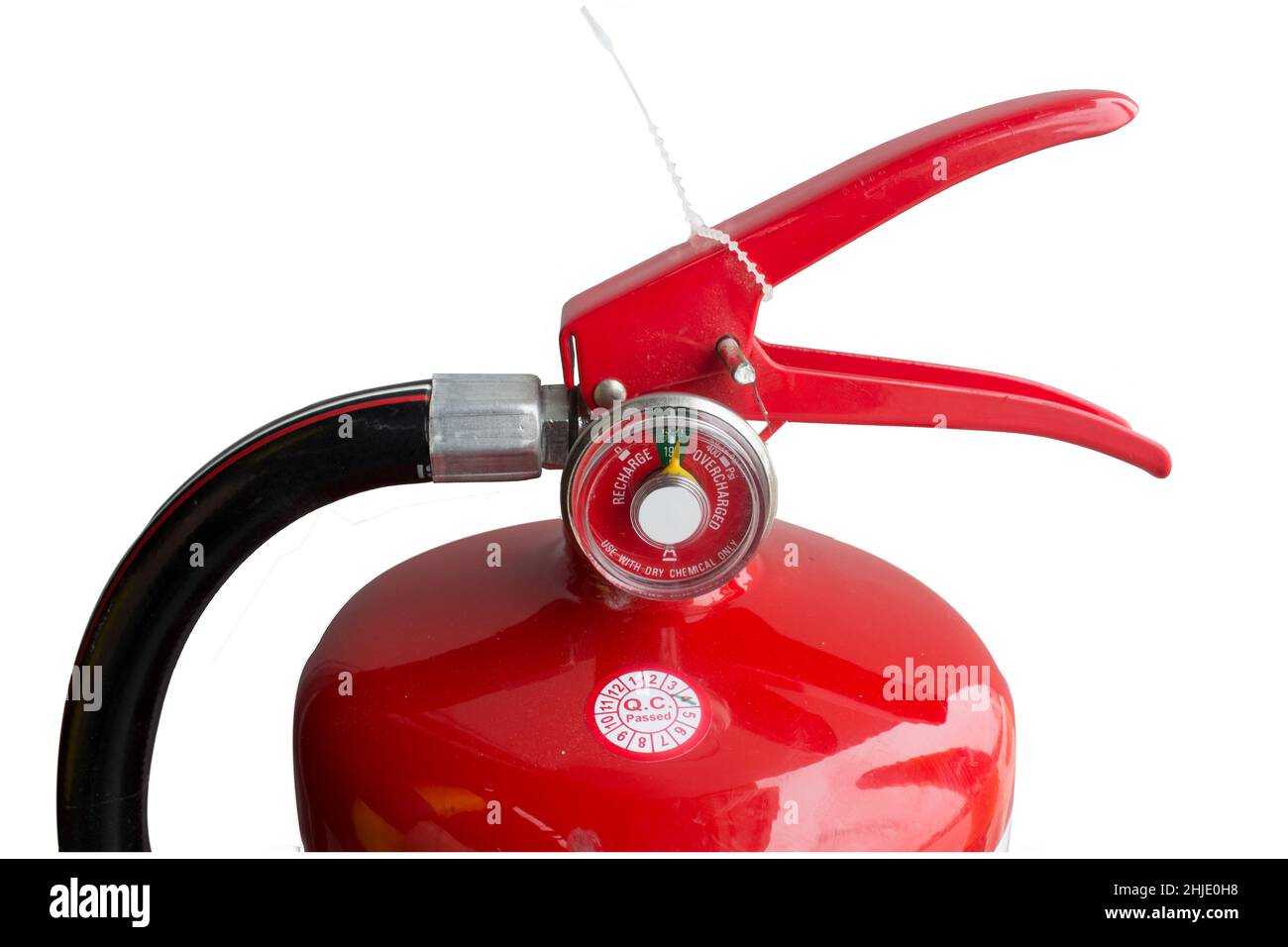 Close up gauges Fire safety on white cement wall background Stock Photo