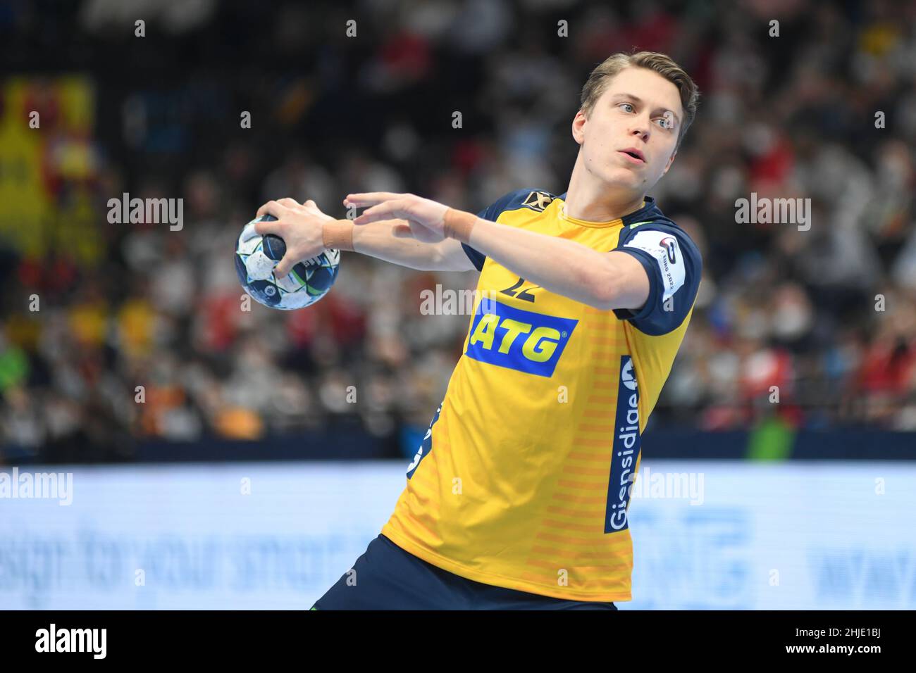 EHF Euro 2022. Semifinal: Lucas Pellas (Sweden) against France Stock Photo