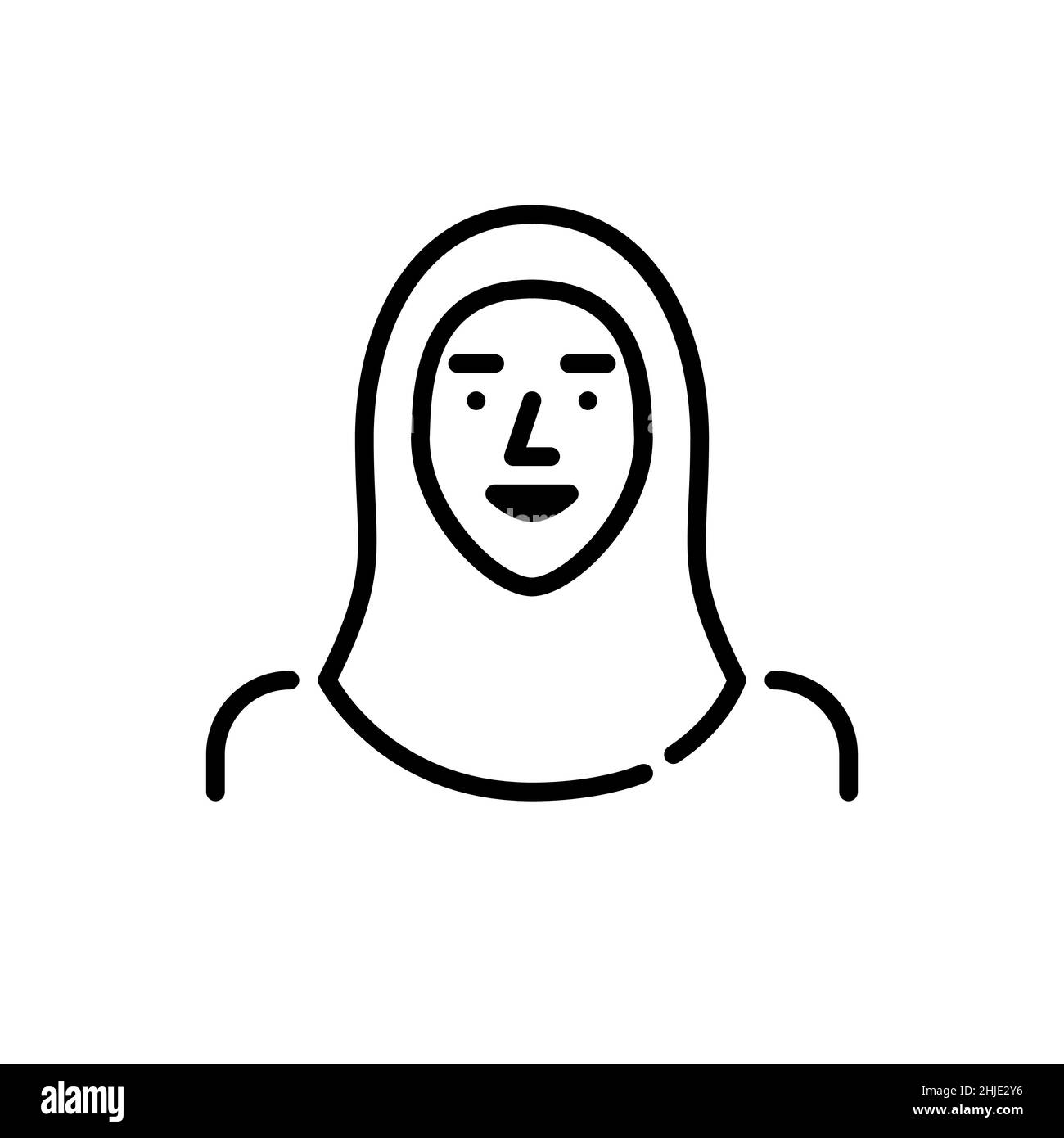 Muslim woman wearing a hijab. A person of Arab ethnical group. Pixel perfect, editable stroke avatar icon Stock Vector