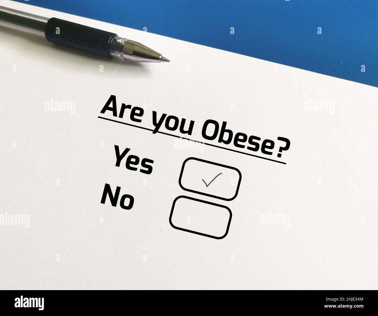 One person is answering question about health problem. The person is obese. Stock Photo