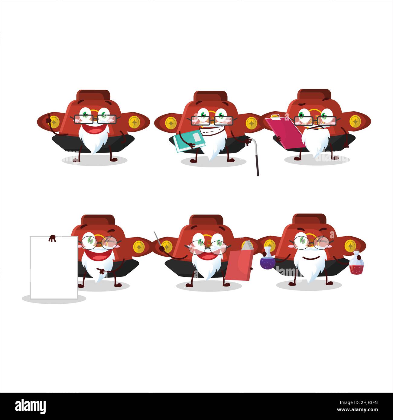 Professor red chinese hat academic cartoon character working on