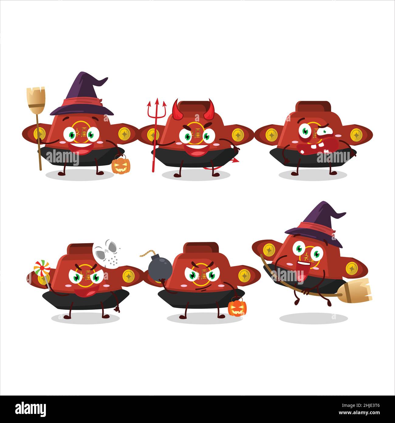 Halloween expression emoticons with cartoon character of red chinese ...