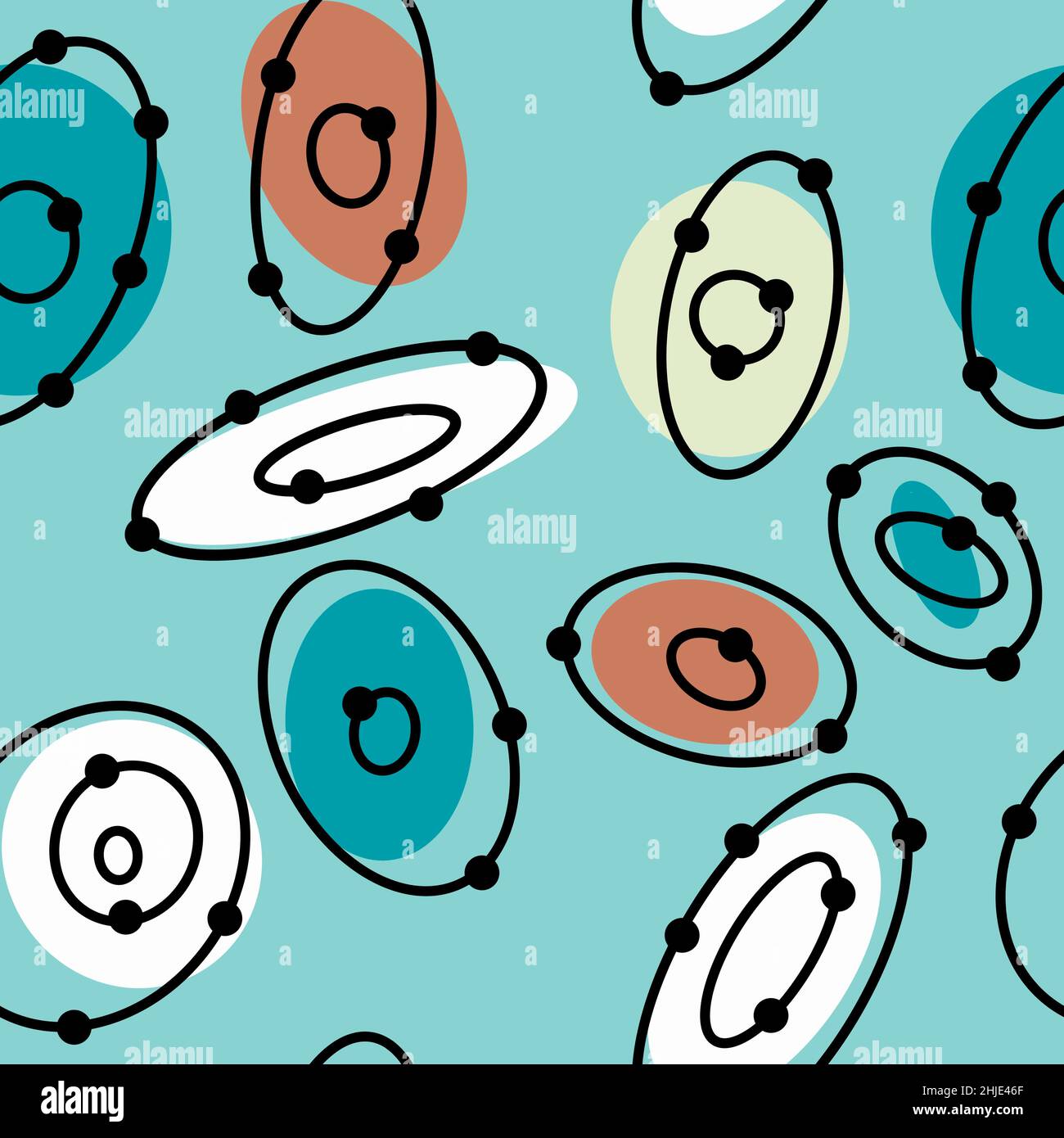 Seamless Hand Drawn Mid Century Modern Pattern In Beige Blue Turquoise Black White Colors Retro Vintage 50s 60 Atomic Age Mcm Pattern With Abstract Geometric Shapes For Textile Wallpaper Stock Photo Alamy