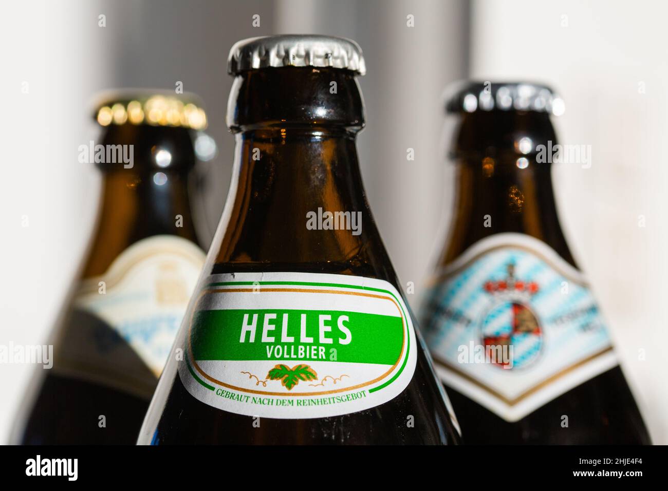 Berlin, Germany. 28th Jan, 2022. Various pale beers from Bavaria are on