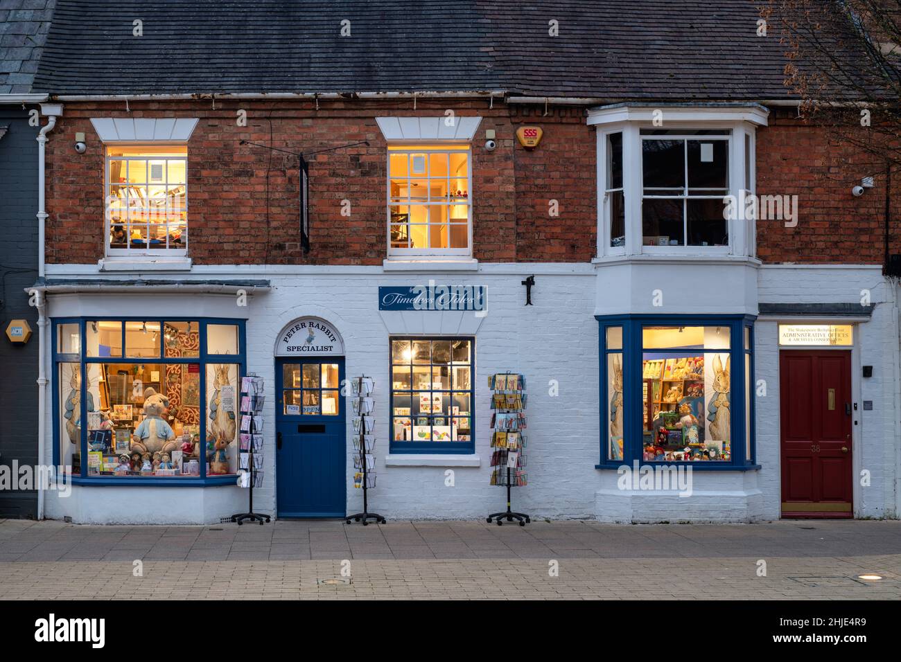 Peter Rabbit shop in henley street at dusk. Stratford upon Avon, Warwickshire, England Stock Photo