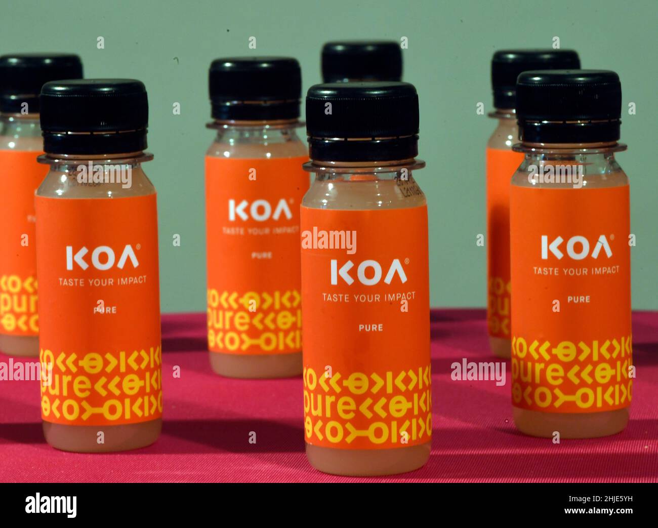 Cologne, Germany. 28th Jan, 2022. Cocoa fruit juice made from 100