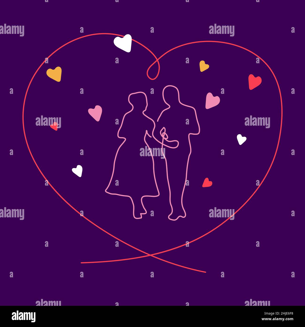 Couple Love Romantic Vector Hd Images, Continuous Line Drawing Of