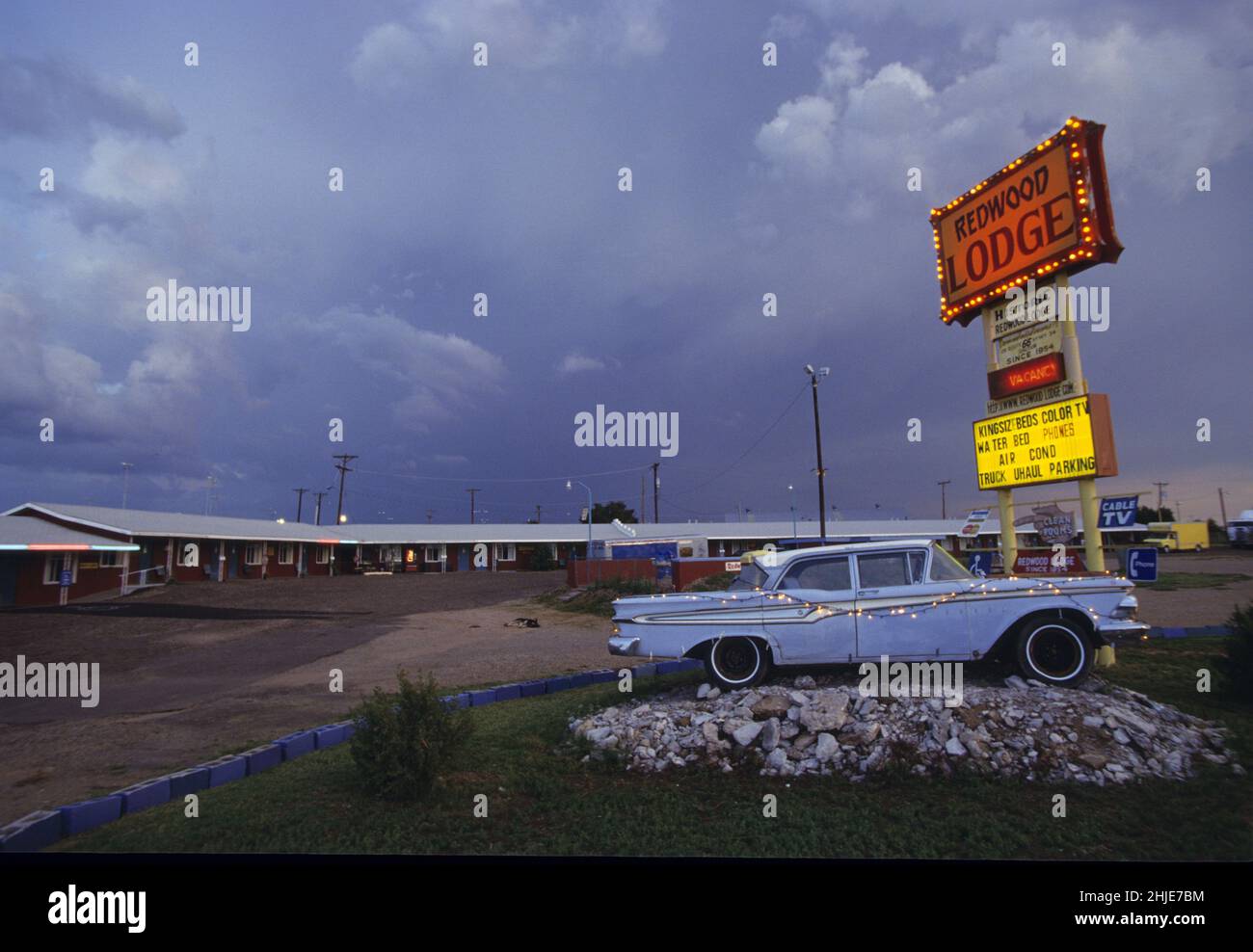 american car culture route 66 New Mexico Tucumcari motel cloudy sky