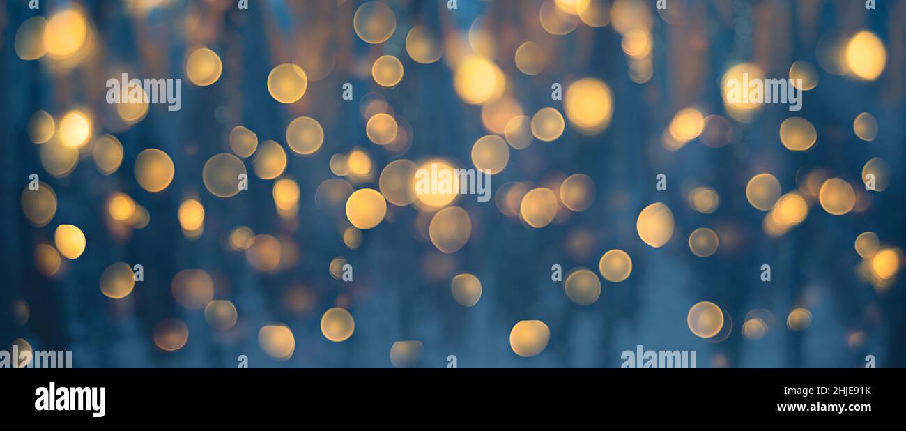 Blurred blue texture background with golden bokeh Stock Photo