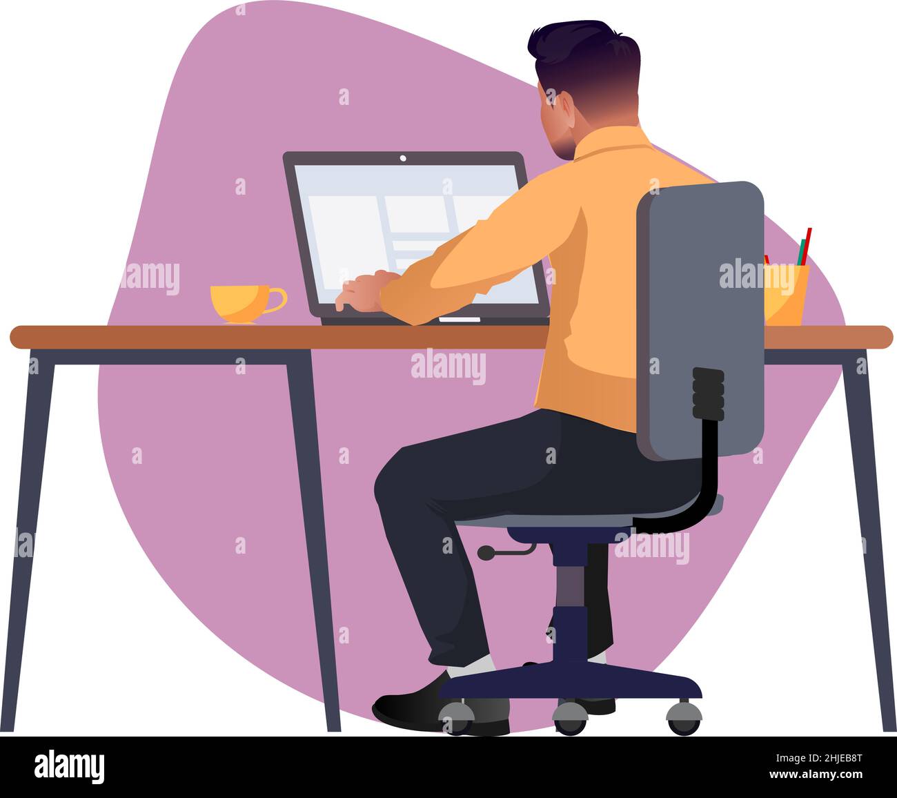 business man at work office worker man behind the a work desk back view