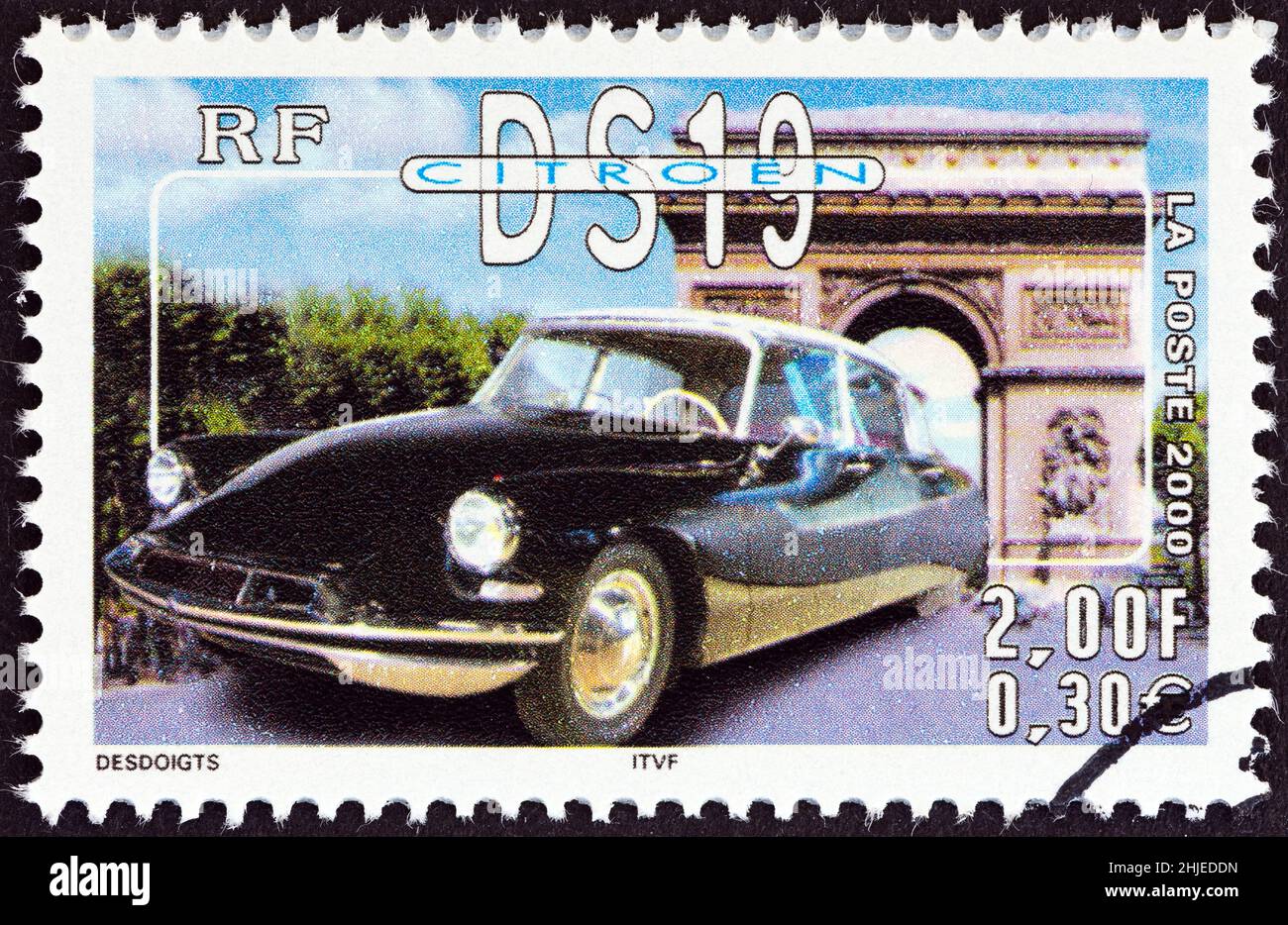 FRANCE - CIRCA 2000: A stamp printed in France from the 'Philexjeunes 2000' issue shows Citroen DS19, circa 2000. Stock Photo