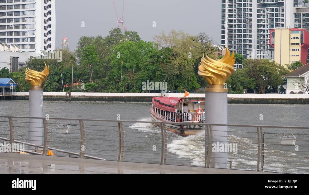 Orange Flag Express Boat Chao Phraya River Bangkok Thailand Stock Photo