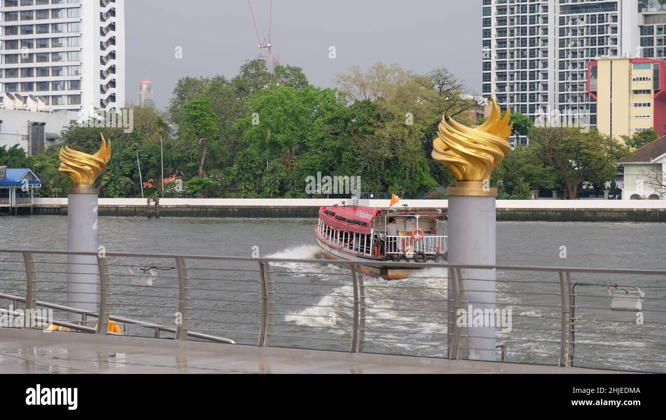 Orange Flag Express Boat Chao Phraya River Bangkok Thailand Stock Photo