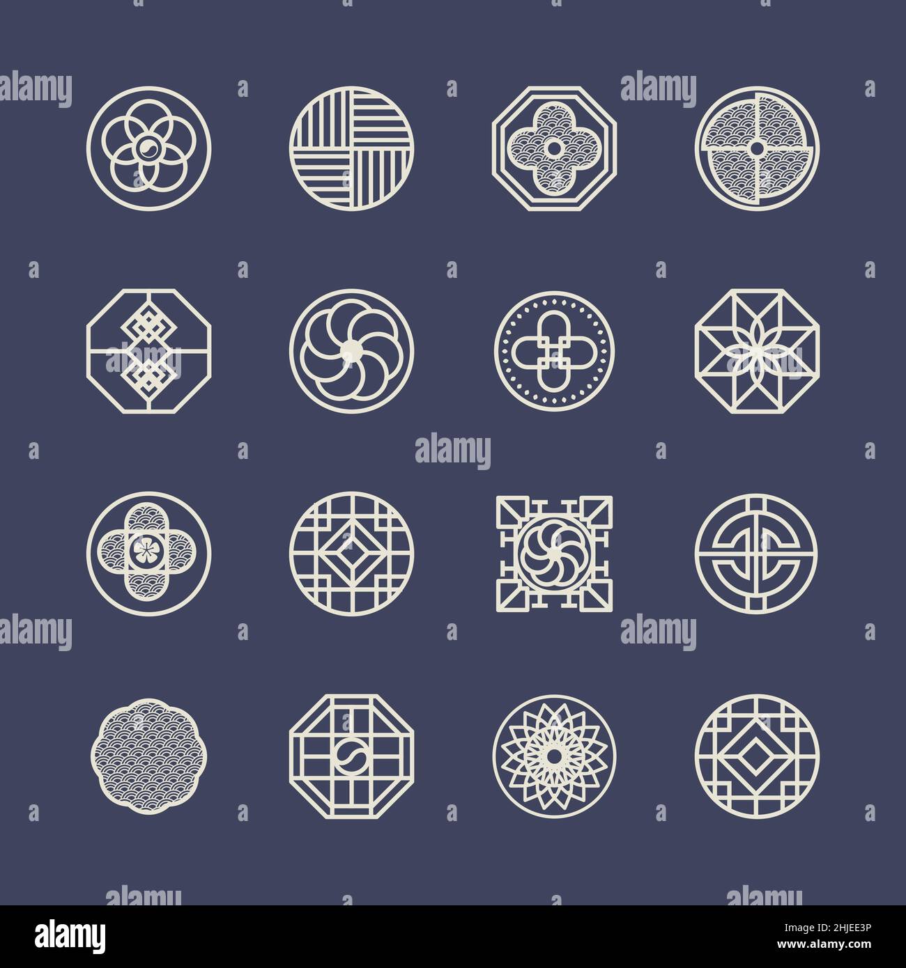 Korea traditional pattern outline icon collection. Thin line icon ...
