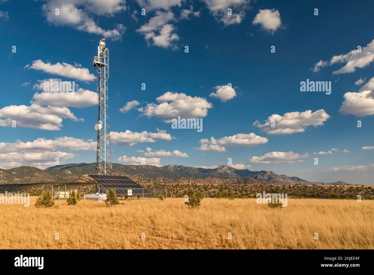 Unmanned Border Patrol observation tower near Mexican border, Sunnyside Road, San Rafael Valley, Huachuca Mtns in dist, Coronado Natl Forest, Arizona Stock Photo