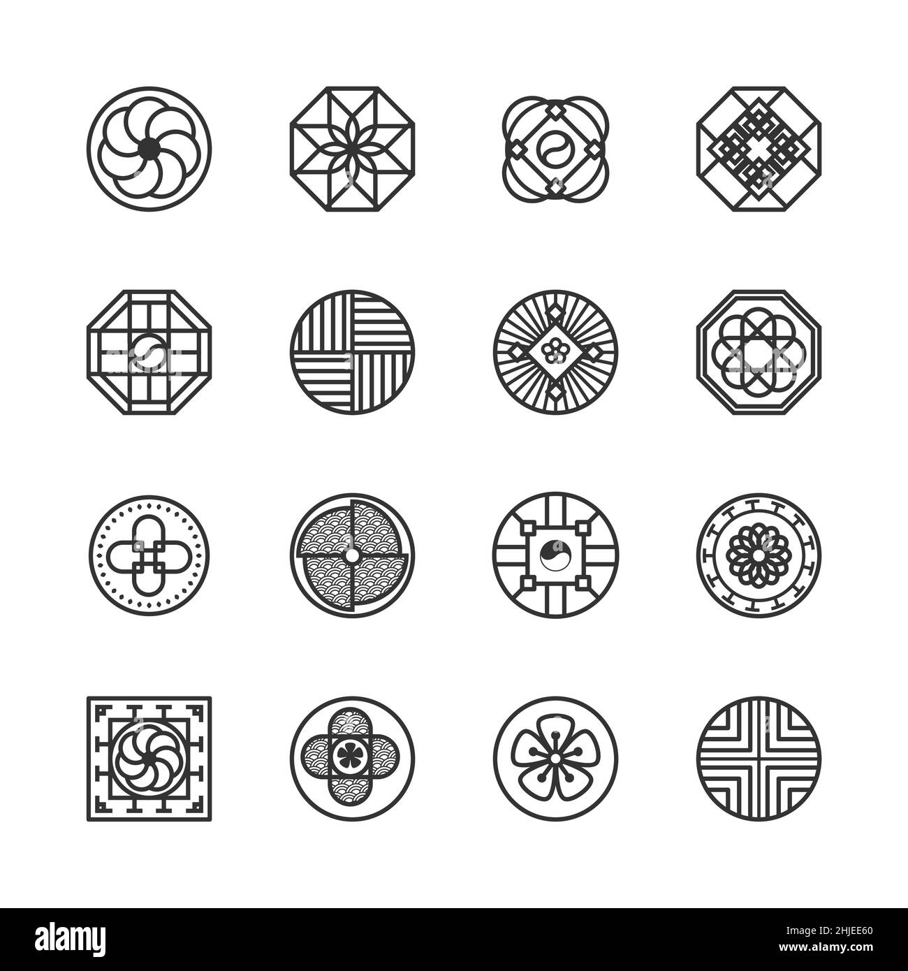 Korea traditional pattern outline icon collection. Thin line icon ...