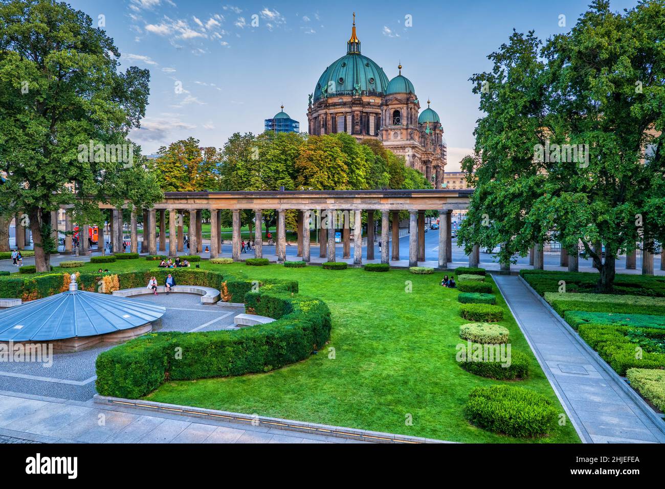 Colonnade Courtyard and Berlin Cathedral (Berliner Dom) on Museum Island in city of Berlin, Germany. Stock Photo
