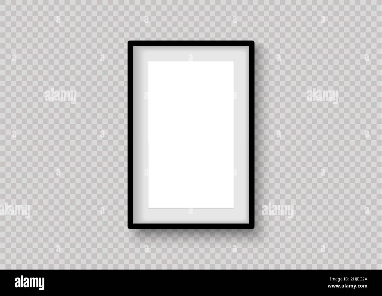 Vertical black photo frame object. Mock up for composition object with shadow. Realistic vertical isolated template. Vector illustrator. Stock Vector