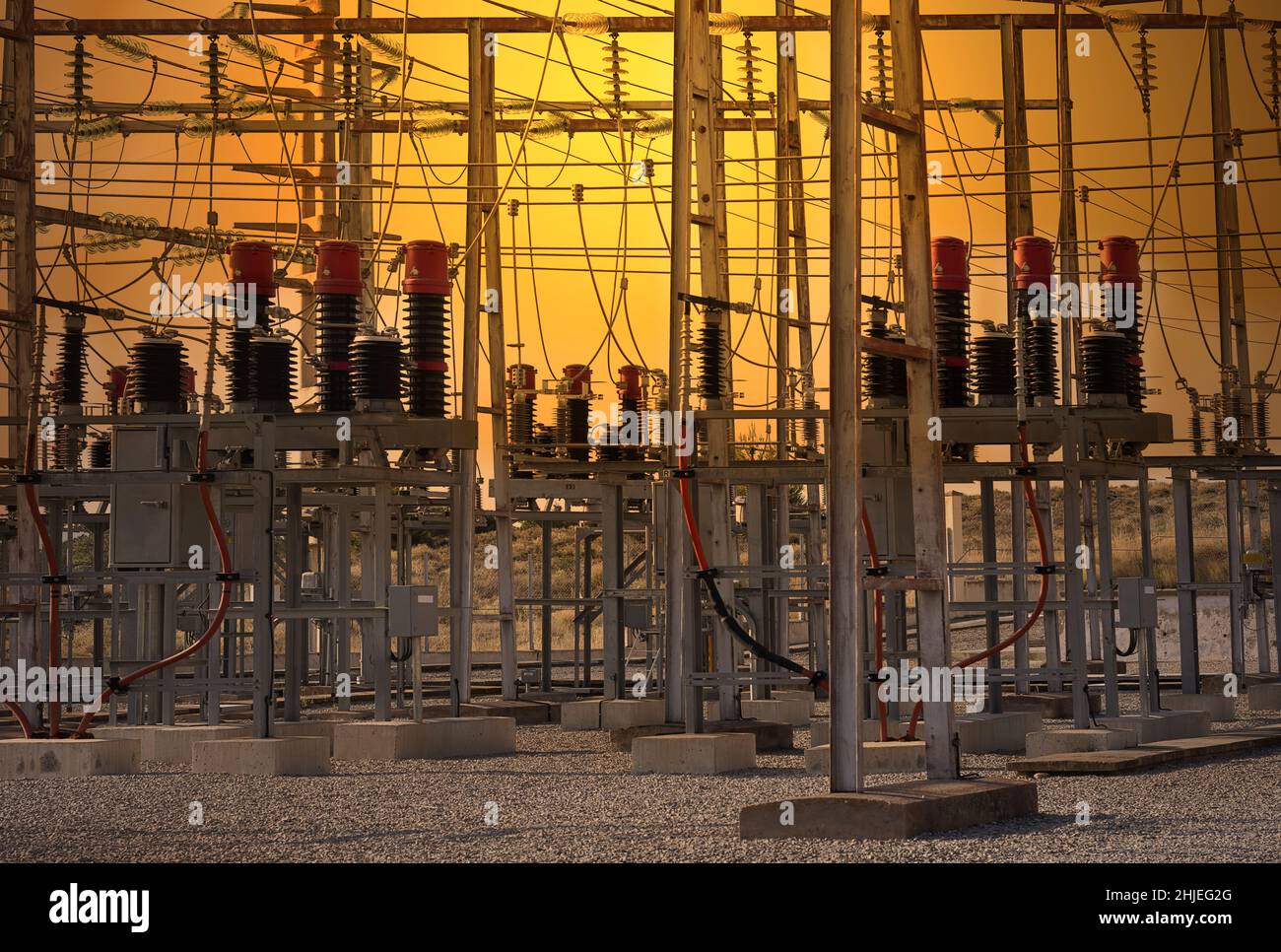 Electric power distribution plant, Electric substation Stock Photo Alamy