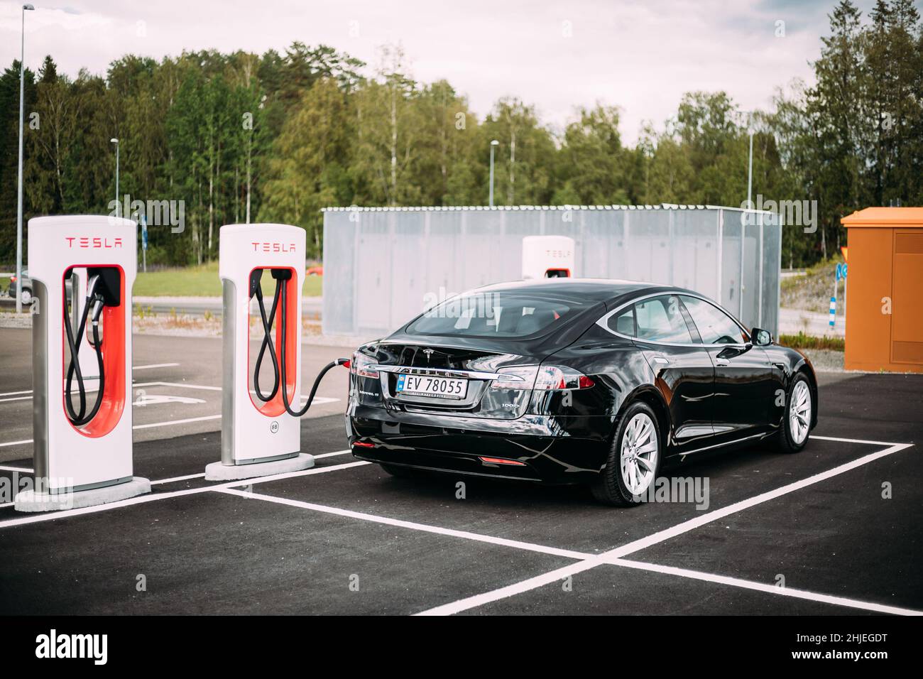 Black Color Tesla Model S 100d Car Parked At Charging Station. The ...