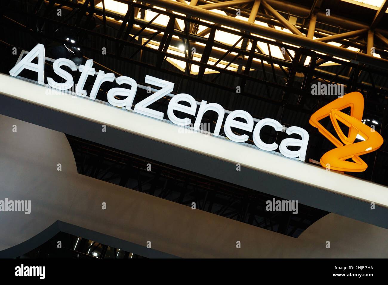 SHANGHAI, CHINA JULY 7, 2021 The Astrazeneca logo is pictured at the World Artificial
