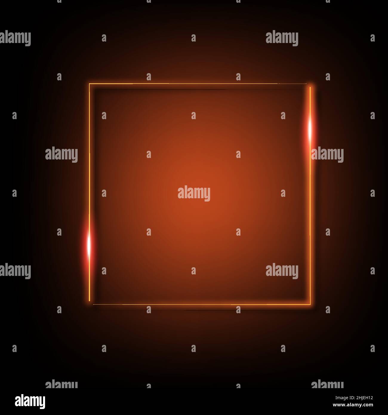 Neon border frame. Orange glowing isolated line on transperency with shadow background vector. Stock Vector