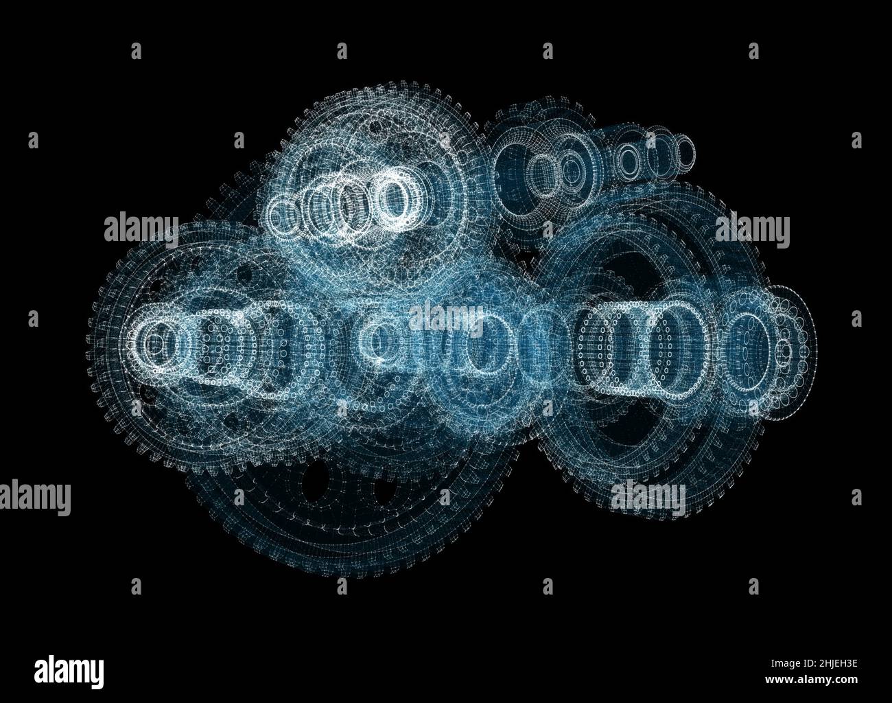 Digital Gearbox Hologram. Industrial and Technology Concept Stock Photo