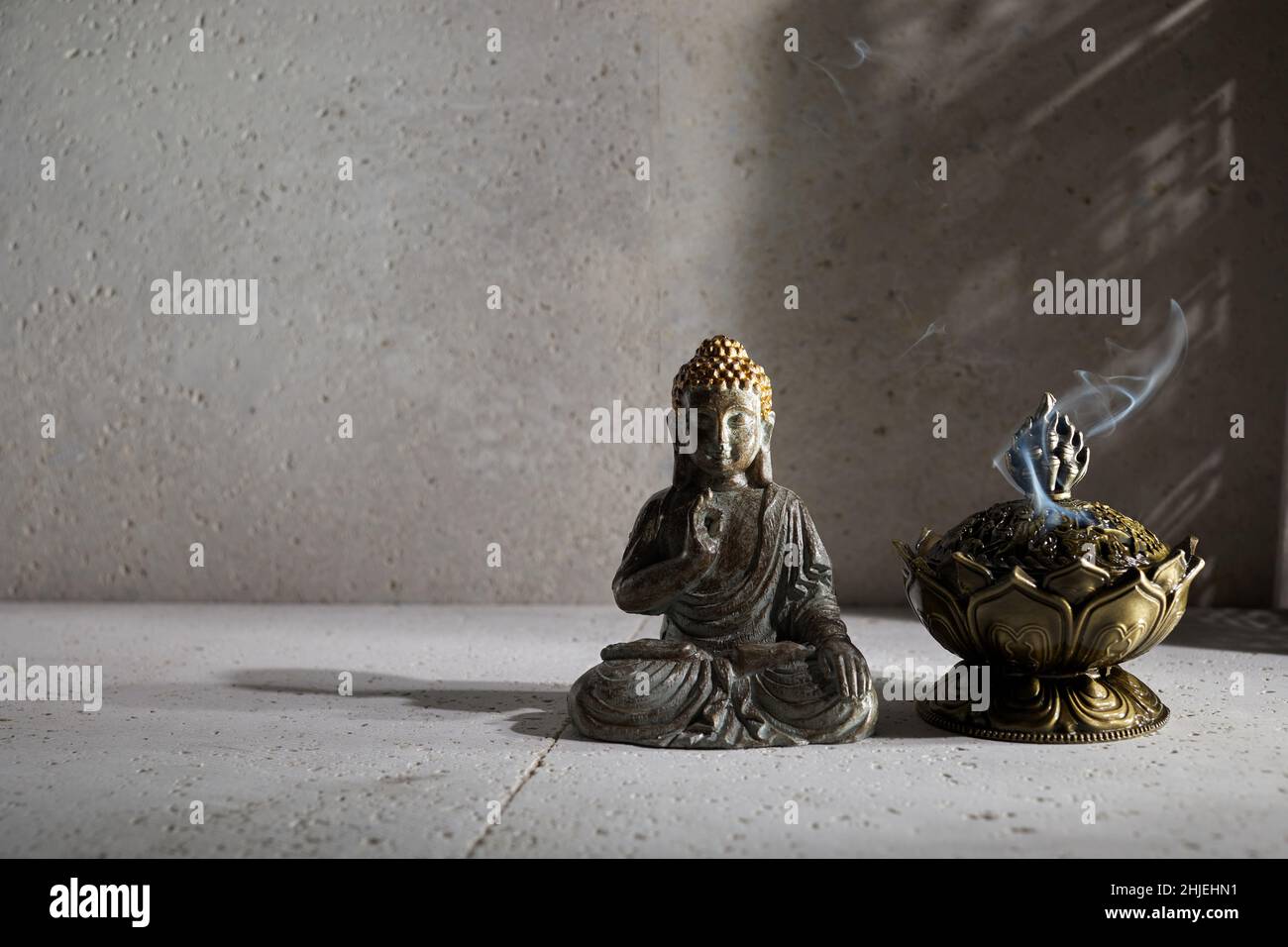 Burning aromatic incense sticks. Incense for praying Buddha. Zen