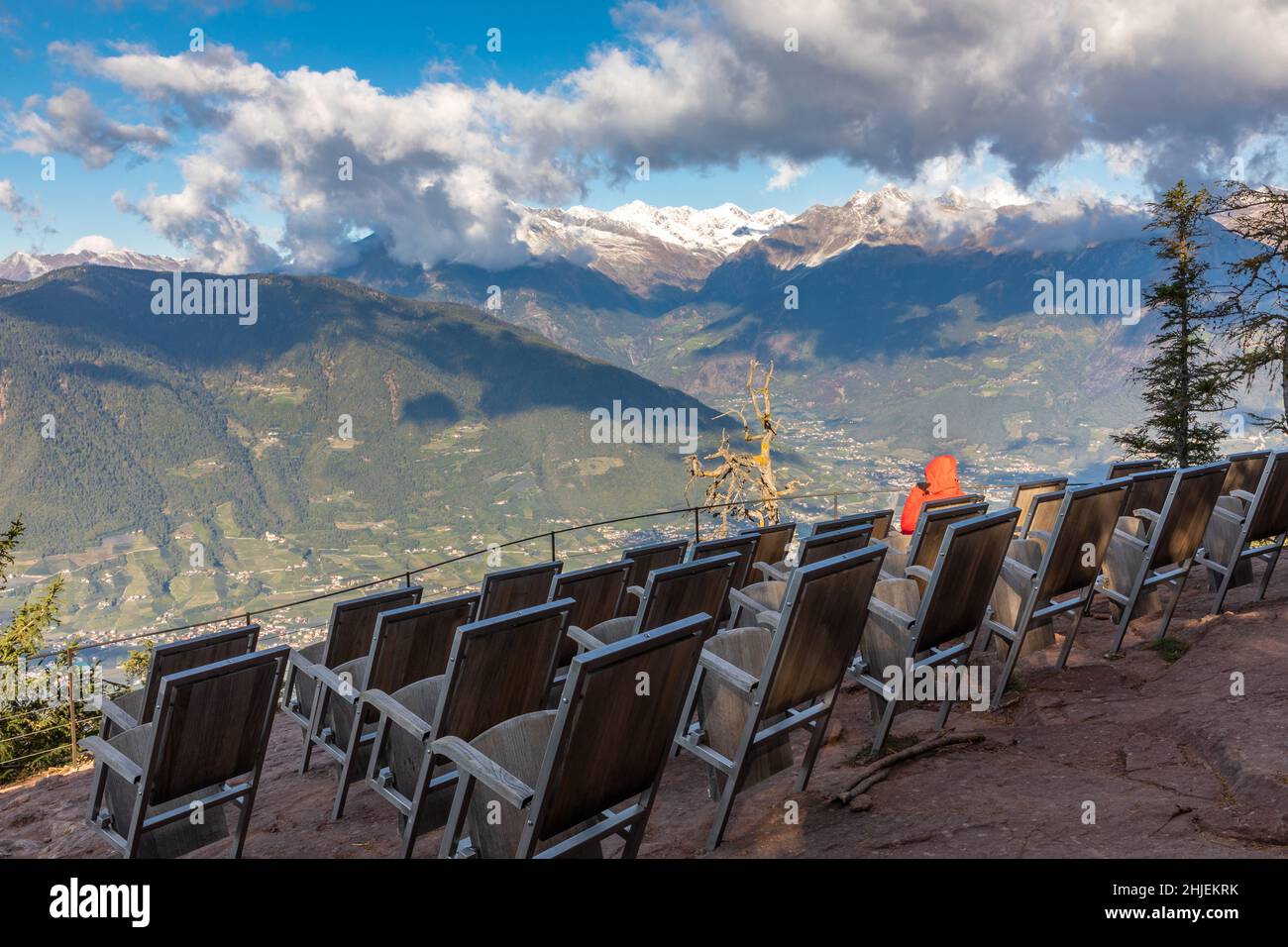 Knottnkino, a vantage point above Voeran, South Tyrol Stock Photo